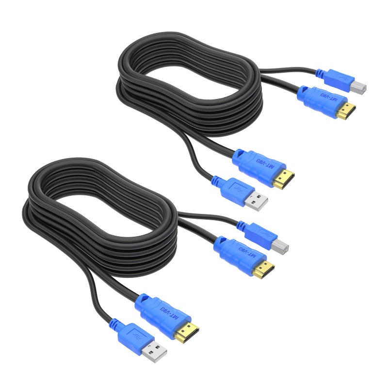 MT-VIKI 2 Packs USB HDMI KVM Cable 10ft 4K HDMI USB A to HDMI USB B Twin Cord for Standard KVM Switch 10ft - Image 1